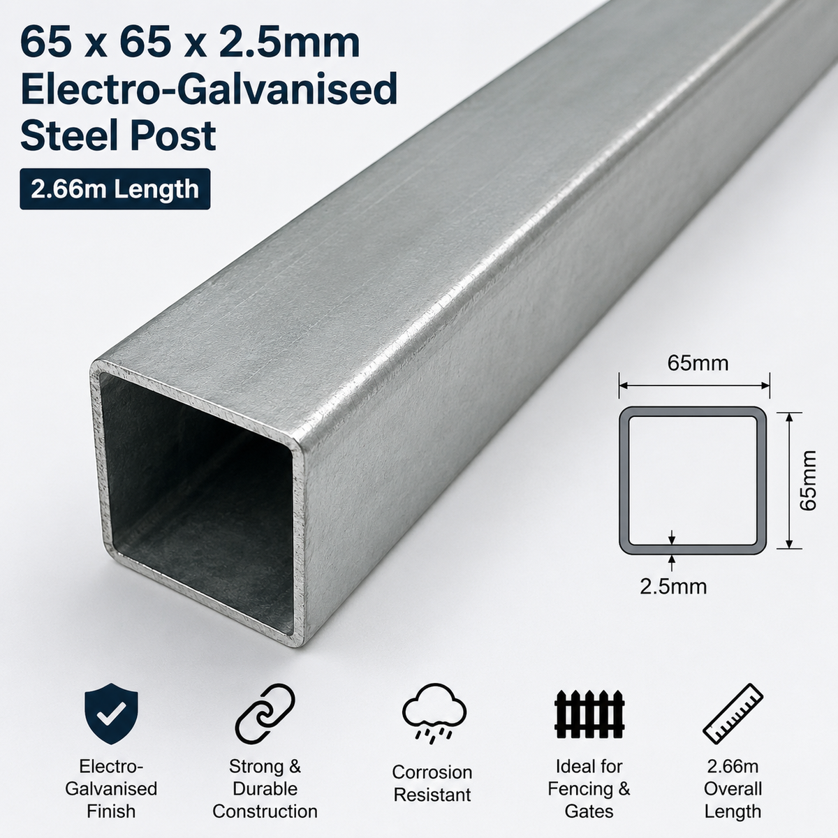 65x65x2.66 GAL steel post with cap