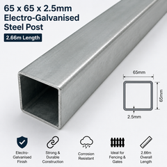 65x65x2.66 GAL steel post with cap
