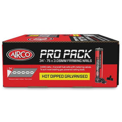 AIRCO 34° Hot Dipped Galvanised Framing Nails - 75mm Box of 3000 & 3 Fuel Cells