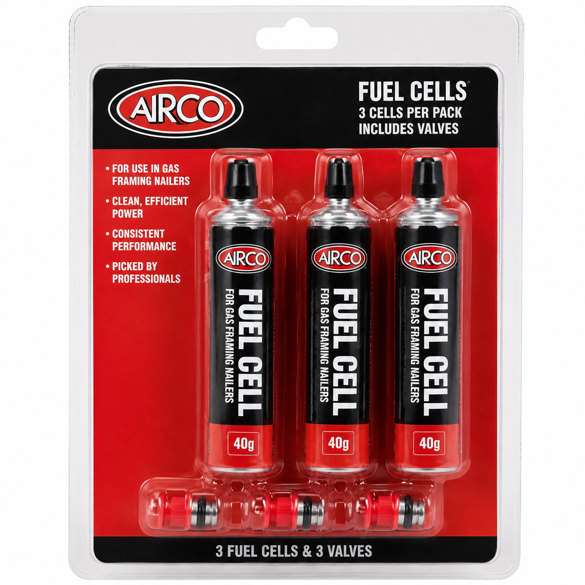 Airco Fuel cell.  3 cells per blister packed, includes Valves